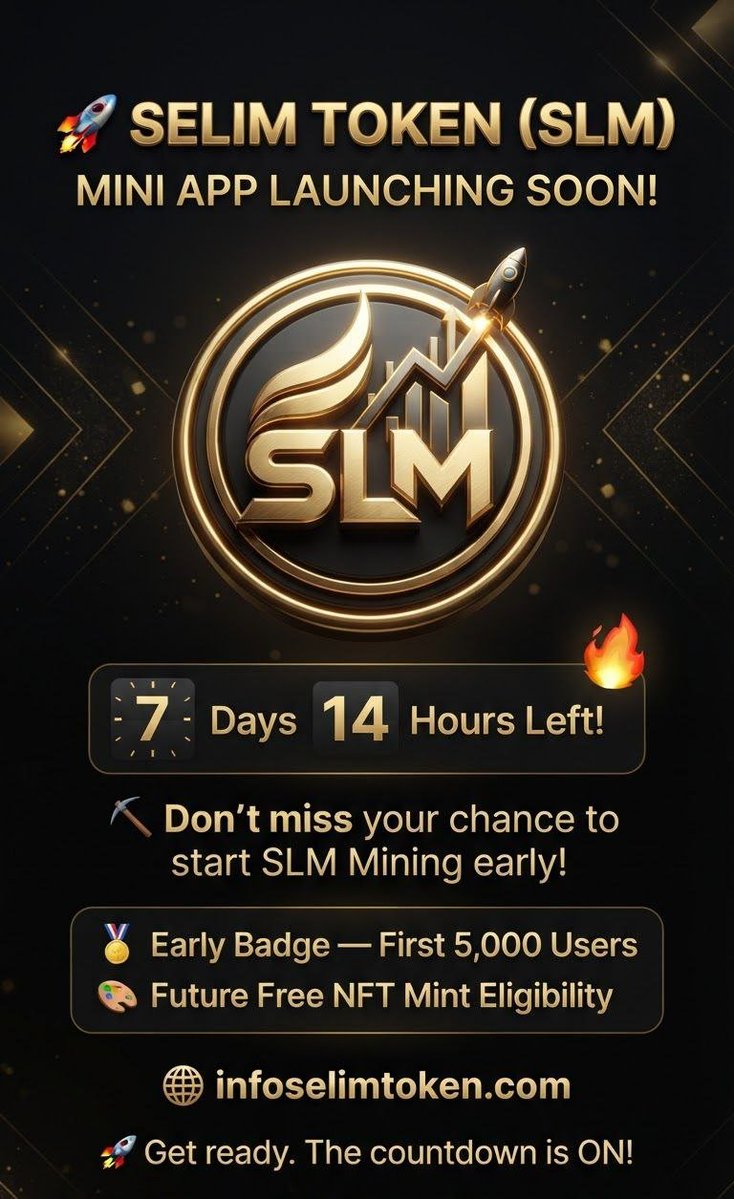 SelimToken334's tweet photo. 🚀 SELIM TOKEN (SLM) | MINI APP LAUNCHING SOON!
⏳ Only 7 Days 14 Hours Left! 🔥
⛏️ Don’t miss your chance to start SLM Mining early!
🏅 Early Badge — First 5,000 Users
🎨 Future Free NFT Mint Eligibility
🌐 Official Website: https://t.co/FEEAmu6DHj
🚀 Get ready. The countdown is ON!