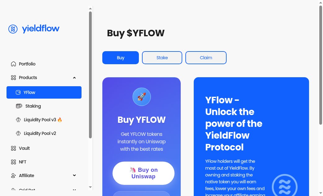 yieldflowdotcom's tweet photo. If you used YieldFlow through this rally week, $YFLOW is how you keep more of it.

Stake it and YTrade performance fees drop. Affiliate share goes up. Gated V3 pairs unlock, including LIDO-ETH and UNI-ETH. The more you stake, the less you pay to use the protocol.

That is the whole point.

Buy on Uniswap. USDT → YFLOW on Arbitrum. Non-custodial. No KYC.

The market moved. Your fees should not stay stuck on the expensive tier.
https://t.co/CY2xdXl3Br