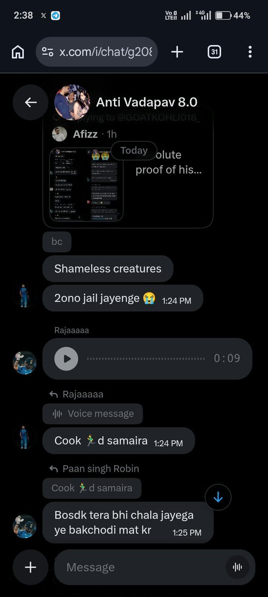 ImCrypt45's tweet photo. Look at the ongoing chat between @/GOATKOHLI018_  and his friends inside the group after the video was posted yesterday. This entire network runs solely on giving brutal rape and death threats to minor children like Rohit Sharma's daughter, Samaira. https://t.co/n5gw6VLnev