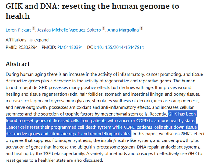 doctormorphh's tweet photo. GHK-Cu reset genes from a cancer patient back to a healthy state and people still think all it does is give you better skin. https://t.co/ng4tOjARFj