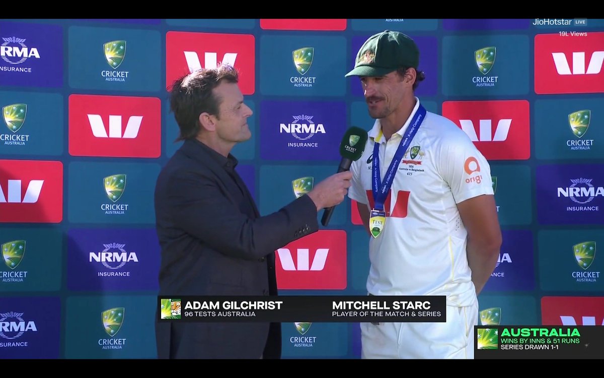 CricCrazyJohns's tweet photo. - 36 years old.
- Most wickets in the series.
- Player of the Series.
- Player of the match.

ONE &amp; ONLY MITCHELL STARC OF AUSTRALIAN CRICKET 🔥 https://t.co/4gDzZKNzw6