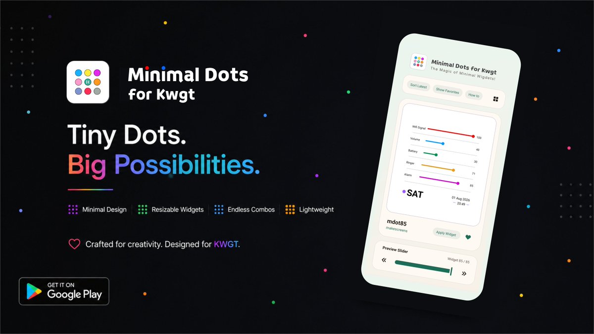 makescreens's tweet photo. Dots. Spark. Fun. - Minimal Dots for Kwgt!🌟 

Download Now ⬇️
https://t.co/AQ4rKFmB2c

#makescreens #kwgt #minimaldotsforkwgt #widgets #androidapps #apps https://t.co/EdnHwrpWpw