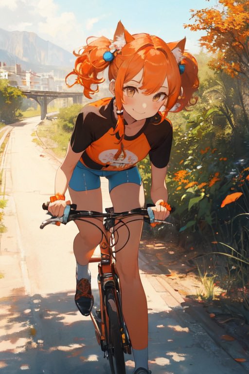 putithomuhomu's tweet photo. 最後に自転車に乗っているのも可愛らしいかな〜という事で生成した各キャラを晒します(^^;実はこのイラストに関しては没した分でもかなりの枚数ありますので今後自己のポストでも使えたらな〜と思っております（続きます） https://t.co/93TjamL0R8
