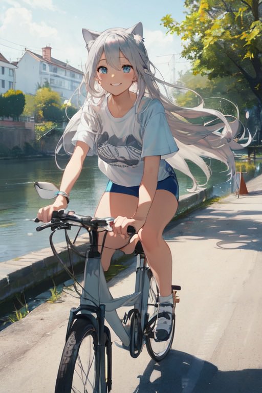 putithomuhomu's tweet photo. 最後に自転車に乗っているのも可愛らしいかな〜という事で生成した各キャラを晒します(^^;実はこのイラストに関しては没した分でもかなりの枚数ありますので今後自己のポストでも使えたらな〜と思っております（続きます） https://t.co/93TjamL0R8