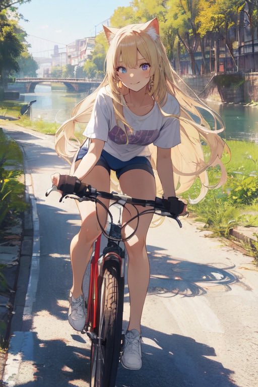 putithomuhomu's tweet photo. 最後に自転車に乗っているのも可愛らしいかな〜という事で生成した各キャラを晒します(^^;実はこのイラストに関しては没した分でもかなりの枚数ありますので今後自己のポストでも使えたらな〜と思っております（続きます） https://t.co/93TjamL0R8