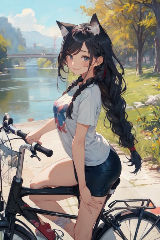 putithomuhomu's tweet photo. 最後に自転車に乗っているのも可愛らしいかな〜という事で生成した各キャラを晒します(^^;実はこのイラストに関しては没した分でもかなりの枚数ありますので今後自己のポストでも使えたらな〜と思っております（続きます） https://t.co/93TjamL0R8