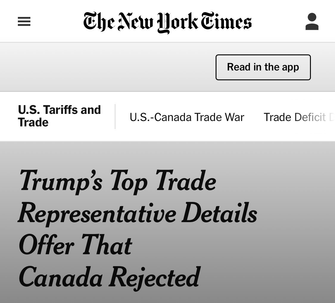 MarcNixon24's tweet photo. JUST IN: USTR says the deal Carney rejected would have:

ELIMINATED Section 232 tariffs on softwood lumber
Cut auto tariffs to 15%
Cut most steel tariffs to 25% under a quota
Cut aluminum tariffs to 25%

We are finding this out from the 🇺🇸 not 🇨🇦 

Carney said they gave little https://t.co/xekjO1JfFM
