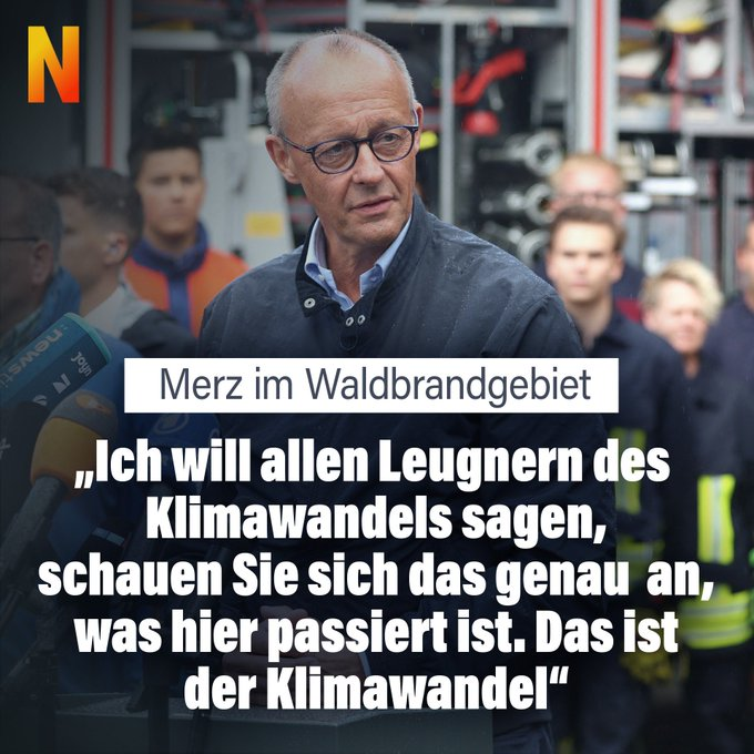 hschurich's tweet photo. Nein, Herr Merz.
Es ist das Liegenlassen von Totholz in Fichtenschonungen, die Kulturlandschaften sind und keine Wälder.
Es ist Unachtsamkeit oder Brandstiftung, denn Holz entzündet sich nicht von alleine.
Und ebenfalls nein, niemand leugnet, dass sich das Klima wandelt.
Die Frage ist nur, ob man dumm genug ist, zu glauben, daran mit höheren Steuern und Abgaben etwas ändern zu können.