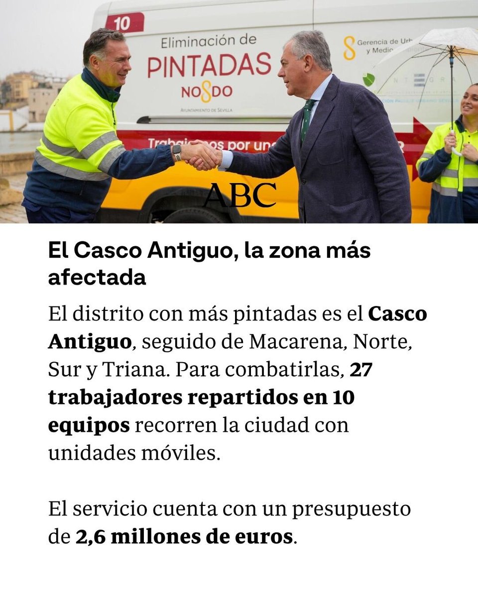 abcdesevilla's tweet photo. 🧹🏙️ La brigada antigrafiti limpia ya 7.000 calles de pintadas en Sevilla.

🔗 https://t.co/VHK7tK7qj0

✍🏻 Cristina Rubio

#sevillahoy #Sevilla #antigrafiti https://t.co/rsrqzaN3Fj