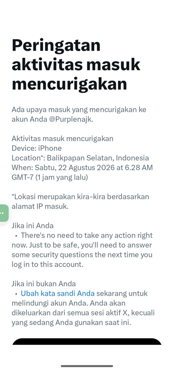 Purplenajk's tweet photo. Jangan sembarangan klik klik macam - macem ya, kek nya aku ga sengaja klik link pishing gitu jadi lah ada yang mau coba masuk ke akunku, padahal aku sendiri andro https://t.co/MTIiuQmT1C