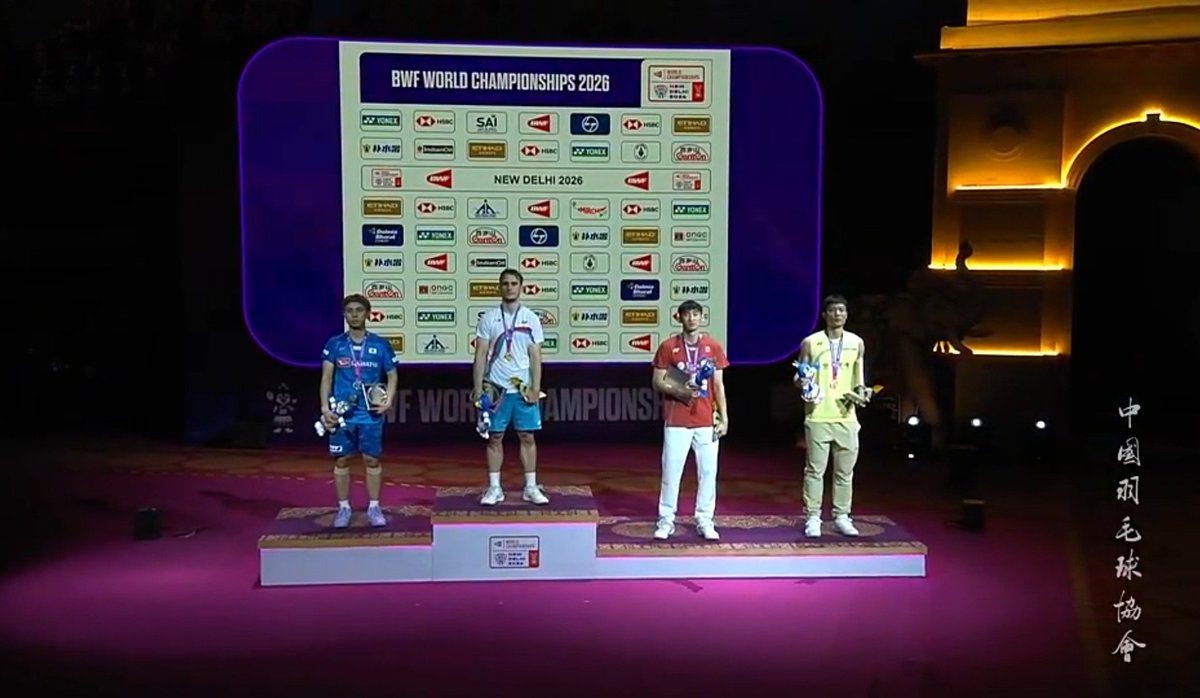 bhulukhuduktv's tweet photo. Podium Of BWF World Championships 2026

Men's Singles     

Winner🏅: 
Alex LANIER [9] 🇫🇷

Runner Up🥈: 
Kodai NARAOKA [10] 🇯🇵

Semifinalist🥉: 
CHOU Tien Chen [6] 🇹🇼 

Semifinalist🥉: 
Victor LAI [7] 🇨🇦 https://t.co/Gu8SBaX0pW