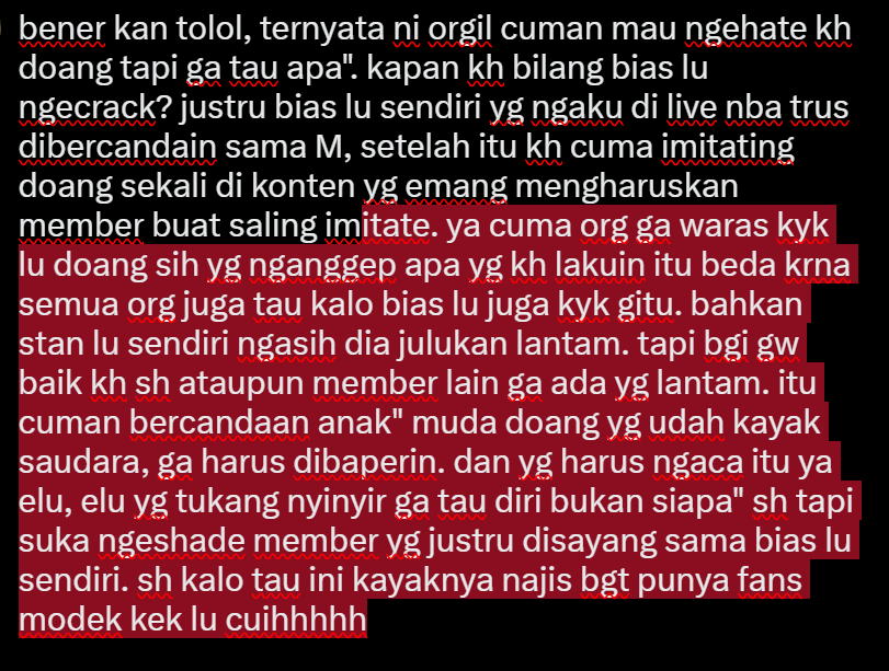 sunpet4ls's tweet photo. @eyanesh noh org yg lu katain itu justru org yg paling bikin nyaman bias lu di tim wkwkwk kasian bgt sih hidup lu, udahlah punya sifat jahanam yg sukanya ngehate org trus ga disayang bias sndri lg. segimanapun lu ngejelekin kh akan ada bias lu dan member lain yg bilang kebalikannya wkwkw https://t.co/IVivahE07s
