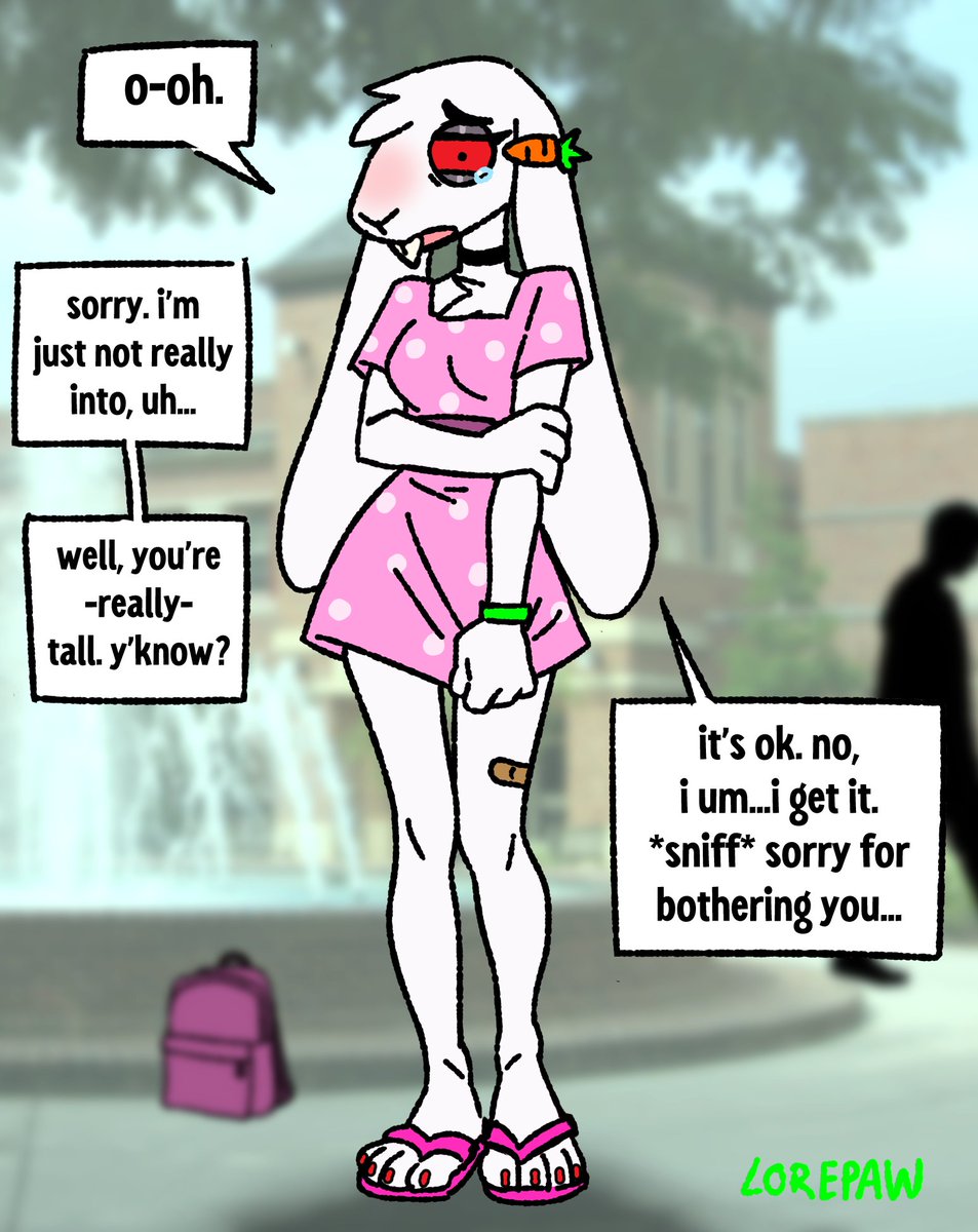LorepawYT's tweet photo. tall girl problems 🐰💔 (not my oc) https://t.co/BCudFiIqpz