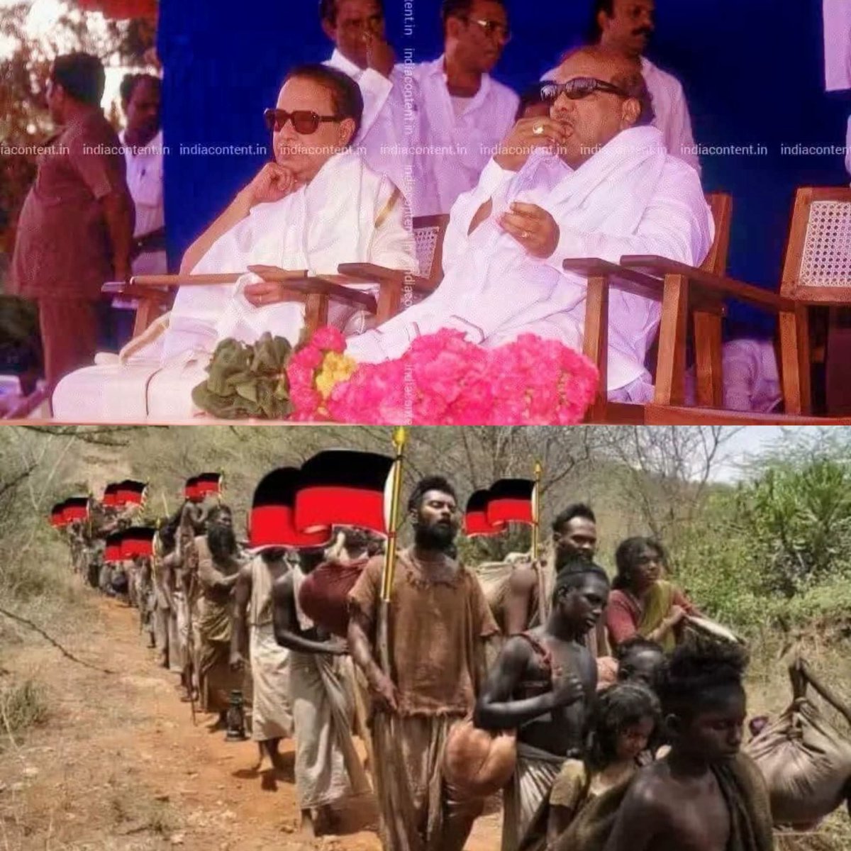 Sha37929513's tweet photo. திமுக வரலாற்றை புரட்டி பார்த்தால் மயக்கம் தான் வரும்😡😡😡

1977 எம்.ஜி.ஆர் முதல்வராகி ஆறு மாதம் ஆகியிருந்தது. திமுக தலைவர் கருணாநிதி பட்டென்று ஒரு கடிதம், முரசொலியில் எழுதினார். "உடன் பிறப்பே… பார்த்தீரா நடிகரின் ஆட்சியை..." "நாடெல்லாம் ஊழல். நாளெல்லாம் ஊழல்" என்று...

அடுத்த நாள் எம்.ஜி.ஆரின் அமைச்சரவையில் இருந்த நாஞ்சில் மனோகரன் ‘தென்னகம்’ பத்திரிகையில்  "ஏய் கருணாநிதி என்று தொடங்கி புரட்சித் தலைவர் ஆட்சியிலா ஊழல் என்று கேள்விக் கணைகளை வீசி, "அரசியலின் அசிங்கமே. தமிழகத்தின் களங்கமே" என்று பதிலடி கொடுத்திருந்தார்.

அடுத்த நாள் முரசொலியில் அனல் தகித்தது. "உடன்பிறப்பே. பார்த்தாயா? நடிகர் கட்சியின் நாளேட்டை படித்தாயா. மந்திரக்கோல் எழுதியதை பார்த்தாயா. யார் இந்த மந்திரக்கோல்? (நாஞ்சில் மனோகரன்) இருக்க இடமில்லாமல் படுக்க பாயில்லாமல் சத்தியவாணி முத்துவின் வீட்டு தாழ்வாரத்தில் இருந்துகொண்டு மிஞ்சியதை வாங்கி உண்டு கழித்த மந்திரக்கோல்" என்று தொடங்கி "நேற்று அப்படி இருந்த மந்திரக்கோலுக்கு இன்று அண்ணா நகரில் பத்து இலட்ச ரூபாயில் பங்களா எப்படி வந்தது" என்று போட்டு தாக்கியிருந்தார்.

மீண்டும் அடுத்த நாள் ‘தென்னகம்’ பத்திரிகையில் "ஏ கருணாநிதி என்று தொடங்கி ‘அண்ணாநகர் வீடு பத்து இலட்சமா? விற்பதுக்கு நான் தயார். வாங்குவதற்கு நீர் தயாரா" என்று கேட்டு எழுதி கருணாநிதி சொல்வதை அபாண்டம், அண்டப் புளுகு, வடிகட்டின பொய் என எழுதியிருந்தார்.

அடுத்த நாள் முரசொலியில் "உடன் பிறப்பே பார்த்தாயா. நடிகர் ஆட்சியின் மந்திரக்கோல் என்ன எழுதியிருக்கிறது. வீட்டை வாங்க தயாரா? என்று. கேட்கும் போதே உதிரம் கொதிக்க வில்லையா. தோள்கள் துடிக்கவில்லையா? அனுப்பு பணத்தை... வாங்கு வீட்டை" என்று எழுதி முடித்தார்.

அடுத்த நாளில் இருந்து தொண்டன் பணம் அனுப்பிக் கொண்டே இருந்தான். அனுப்பும் பணம் வந்தபடியே இருந்தது. தினசரி ஒவ்வொருவரும் எவ்வளவு தொகை கொடுத்தார்கள் என்றும் எழுதினார். தங்கள் பெயரை தலைவர் குறிப்பிடுகிறார் என்றால் தொண்டன் அடையும் மகிழ்ச்சிக்கு எல்லை ஏது? தொடர்ந்து அனுப்பினான். பதிமூன்று இலட்சம் ரூபாய் வரை பணம் சேர்ந்ததாக தகவல். ஆனால், முரசொலியில் அனல் பறந்த அந்த போட்டி கட்டுரை அதன்பின்னர் இல்லாமல் போனது; வீடு வாங்குவது குறித்து மூச்சுப் பேச்சில்லை.

சிறிது காலத்தில் அரசியல் காட்சிகள் மாறுகின்றன. எம்.ஜி.ஆரிடம் இருந்த நாஞ்சில் மனோகரன் கருணாநிதியின் திமுக பக்கம் திரும்பி வந்தார். அதே அண்ணா நகரில் ஒரு பொது கூட்டம். கருணாநிதியும் நாஞ்சில் மனோகரனும் ஒரே மேடையில் இருந்தார்கள். மைக்கை பிடித்த கருணாநிதி, நாஞ்சில் மனோகரனை வானளாவப் புகழ்ந்தார். நாஞ்சிலாரைப் போல் உண்டா? என்றார். கீழே அமர்ந்திருந்த திமுக, தொண்டன் வழக்கம்போல கை தட்டிக்கொண்டு இருந்தான்.

கொத்தடிமைகள் அசருவதேயில்லை.
கை தட்டினார்கள் தட்டினார்கள். தட்டிக் கொண்டே இருக்கிறார்கள் சாகும் வரை கொத்தடிமைகளாக...
