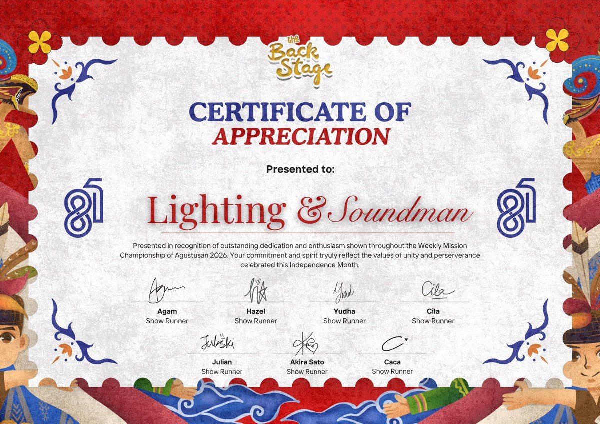 THExBACKSTAGE's tweet photo. ⠀

Masih dengan Certificate of Appreciation yang kami berkkan kepada tim Lighting and Soundman atas kerja kerasnya dalam pertarungan kali ini. Terima kasih untuk usaha baiknya. 

Tag crew tim Lighting and Soundman. 

⠀ https://t.co/oB6nfFEDUa