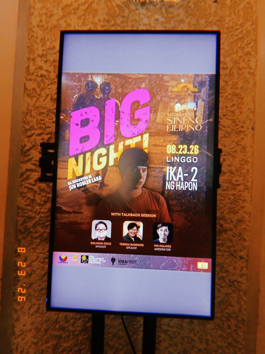cjsaysblog's tweet photo. Mga Hiyas Ng Sineng Filipino: Big Night! Pelikula ni Jun Robles Lana Screening
#BigNight
#IdeaFirstCompany
#METNatinTo
#AtinTo https://t.co/k6DpmLfTEa