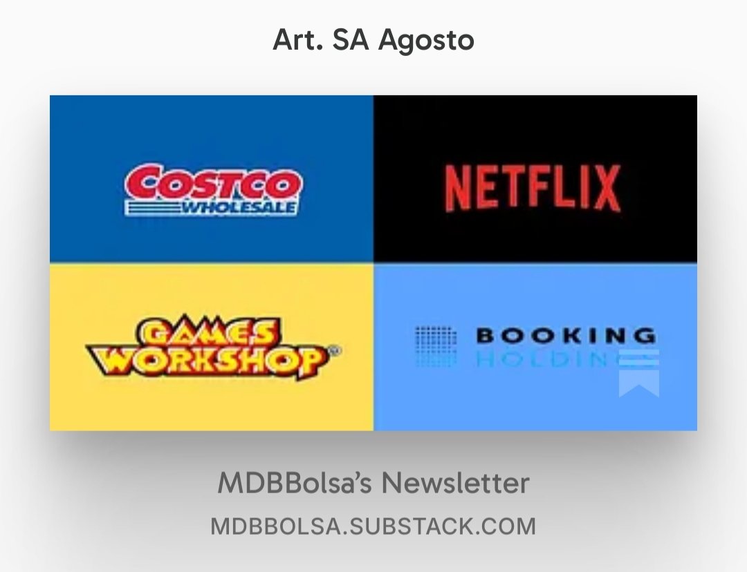 MDBBolsa's tweet photo. Aquí tenéis la lectura del domingo 

$COST 🔓
$NFLX 🔓
$GAW
$BKNG 

2 de ellos en 🔓 https://t.co/WJy8McvWVa