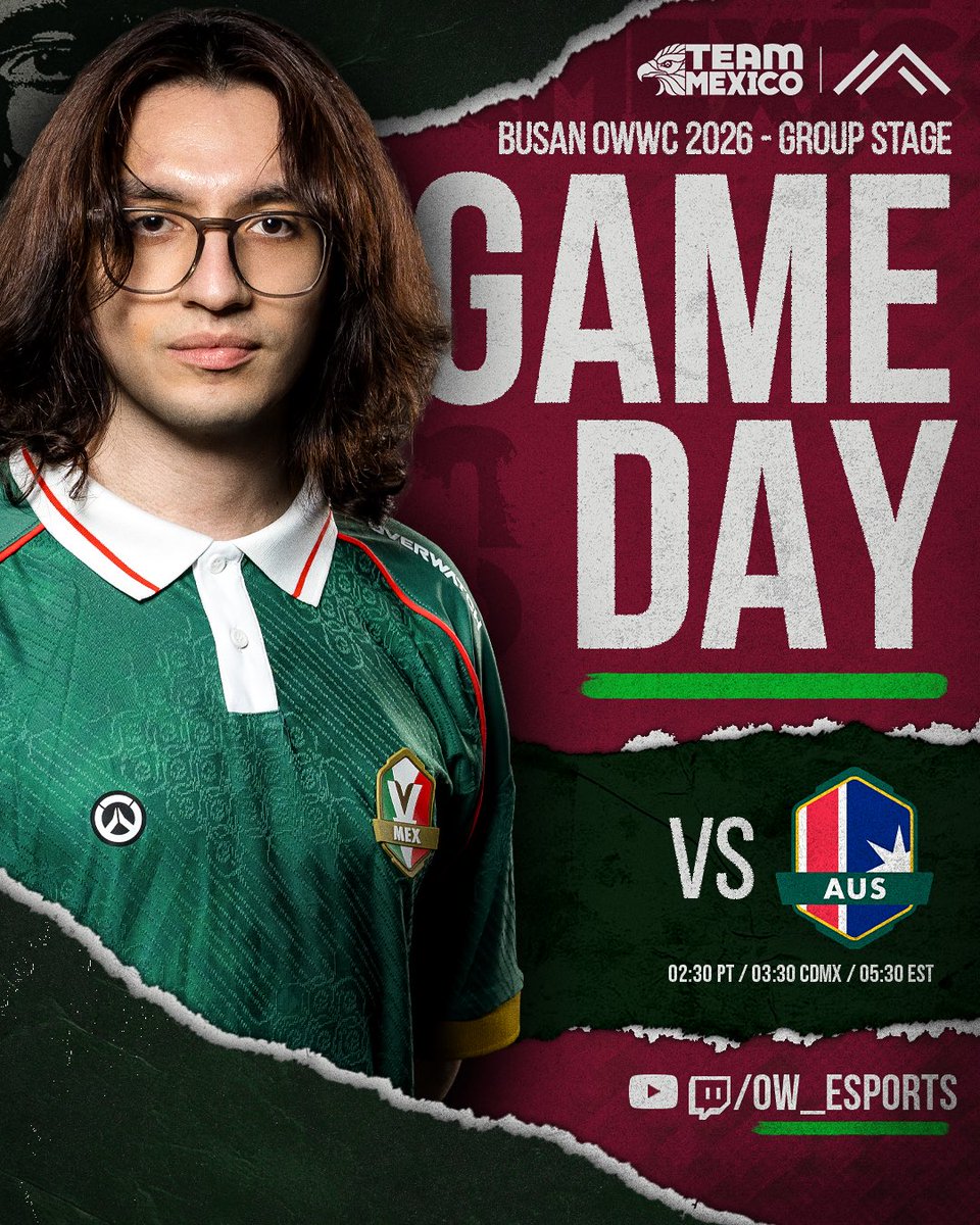 OWWCMexico's tweet photo. Última y nos vamos 🔥🇲🇽 

HOY nos enfrentamos a Australia 🇦🇺 
🕒3AM CDMX (puede adelantarse) 🫡 

Velo en la transmisión oficial con @ow_esports 

#OWWC2026 | #OWaLaMexicana

🖼️ | @joeycr_ https://t.co/i8yLfwltfv