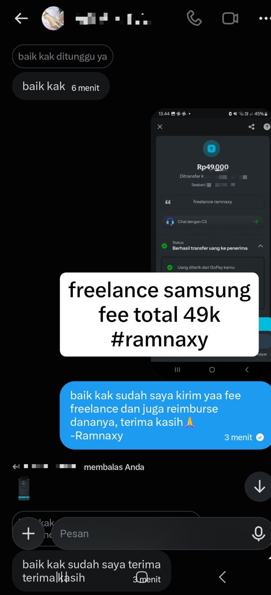 Ramnaxy's tweet photo. sy ada freelance job receh khusus user samsung wajib punya gopay dan belum pernah claim voucher game.

total fee 49k ya (fee dan jg pengembalian dana) -> langsung sy payment setelah beres

bisa dm sy ya yg berminat, ada testimoni🙏

 #zonauang #zonabealanja #zonaBU https://t.co/7bh2FjQQZA