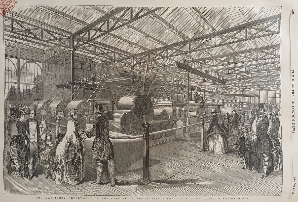 HookedWit's tweet photo. From the Illustrated London News 175 years ago today: Hibbert Platt cotton machines, view looking NE from location E1 of the Hyde Park Crystal Palace. https://t.co/dttZ03u1C8