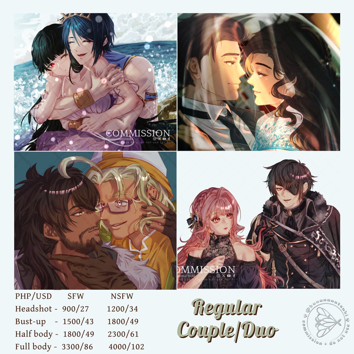 banananatsuki's tweet photo. (⁠☞⁠^⁠o⁠^⁠)⁠ ⁠☞ 🍀 COMMISSION MASTERLIST 🍀
Likes and RT are very much appreciated!

Slots info (September):
Regular - 0/3 taken
Colored Sketch- 1/5 taken 
Omanjuu YCH - 0/1
(Will update this every month)

--+ https://t.co/4MyekUQDBc