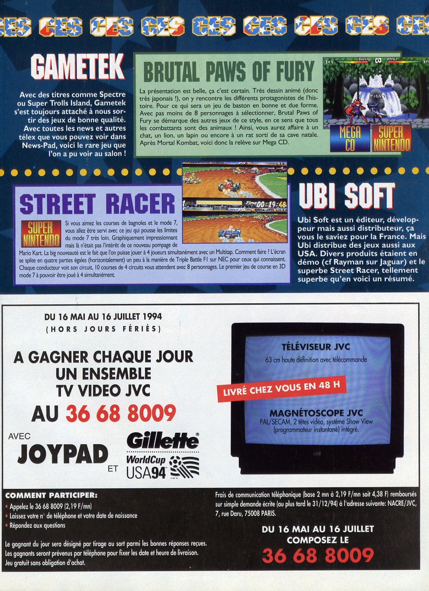 AllmightoFranky's tweet photo. #Nostalgeek,on feuillette toujours le #Joypad de l'été 94!La suite du reportage sur le summer CES de Chicago!On visite les stands de #GameTek,#Ubisoft,#Accolade,#OCEAN et d'autres!Les grands noms de l'époque! #retro #retrogaming #oldschool #80s #90s 1/5 https://t.co/8f5jHvCWLo