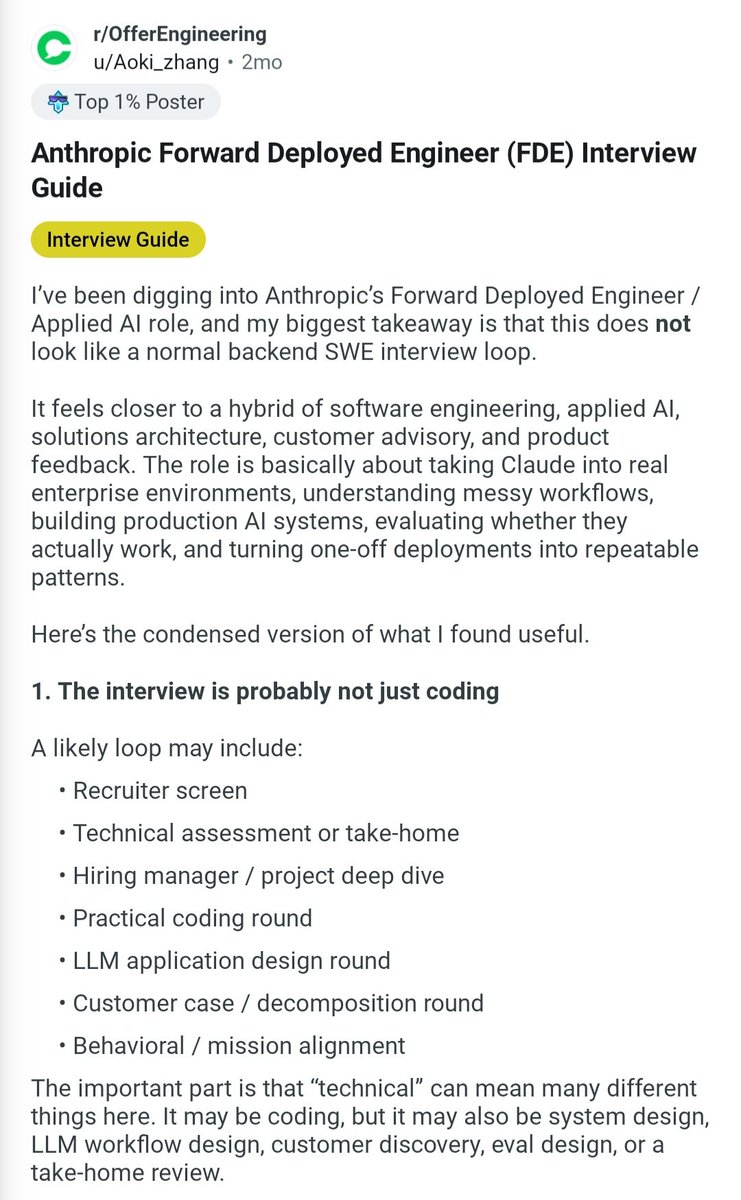 avrldotdev's tweet photo. Anthropic Forward Deployed Engineer Interview Guide 2026 https://t.co/y0ngBLX1Oa