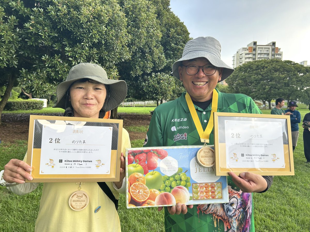 teamkiitos's tweet photo. 【Kiitos Mölkky Games Season2-4(Team)結果】

🥇横山モルック大学
🥈のりたま
🥉ツナキン
4位🌟Team Kiitos ぐみ組
Kiitosポイント獲得トーナメント1位🌟LUNA RUNE

激戦を制し、優勝を勝ち取ったのは横山モルック大学のお二人🔥
見事なコンビネーションでした👏
本当におめでとうございます🎉✨ https://t.co/qdTiooz138