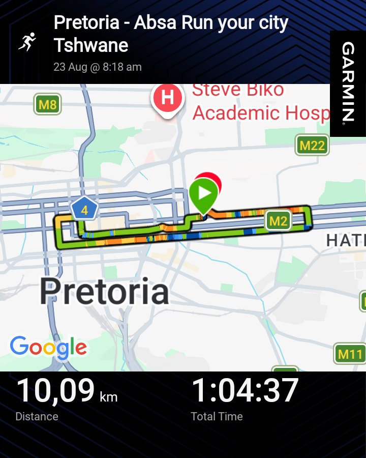 derick__M's tweet photo. Absa Run your city Tshwane #absa10K #garmin #beatyesterday https://t.co/DAy5FnvVHy
