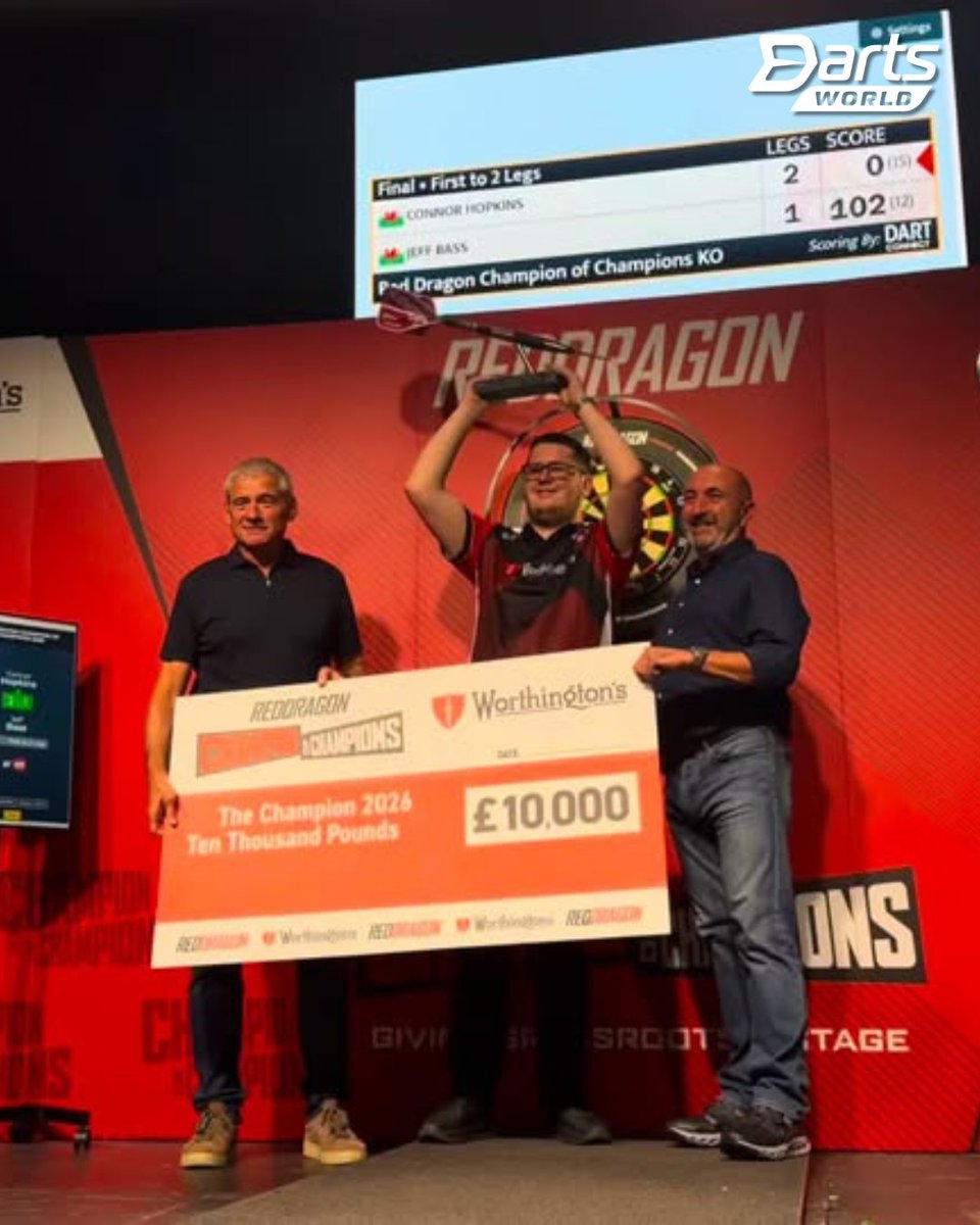 DartsWorldMedia's tweet photo. 🏆𝐑𝐞𝐝 𝐃𝐫𝐚𝐠𝐨𝐧 𝐂𝐡𝐚𝐦𝐩𝐢𝐨𝐧 𝐨𝐟 𝐂𝐡𝐚𝐦𝐩𝐢𝐨𝐧𝐬🏆

Connor Hopkins is the new @reddragondarts Champion of Champions, beating fellow Welshman Jeff Bass 2-1 in an all-Wales final at The Depot, Cardiff, to succeed David Davies as the tournament’s grassroots king.

📰Read More:

https://t.co/WXtaE1u9vI