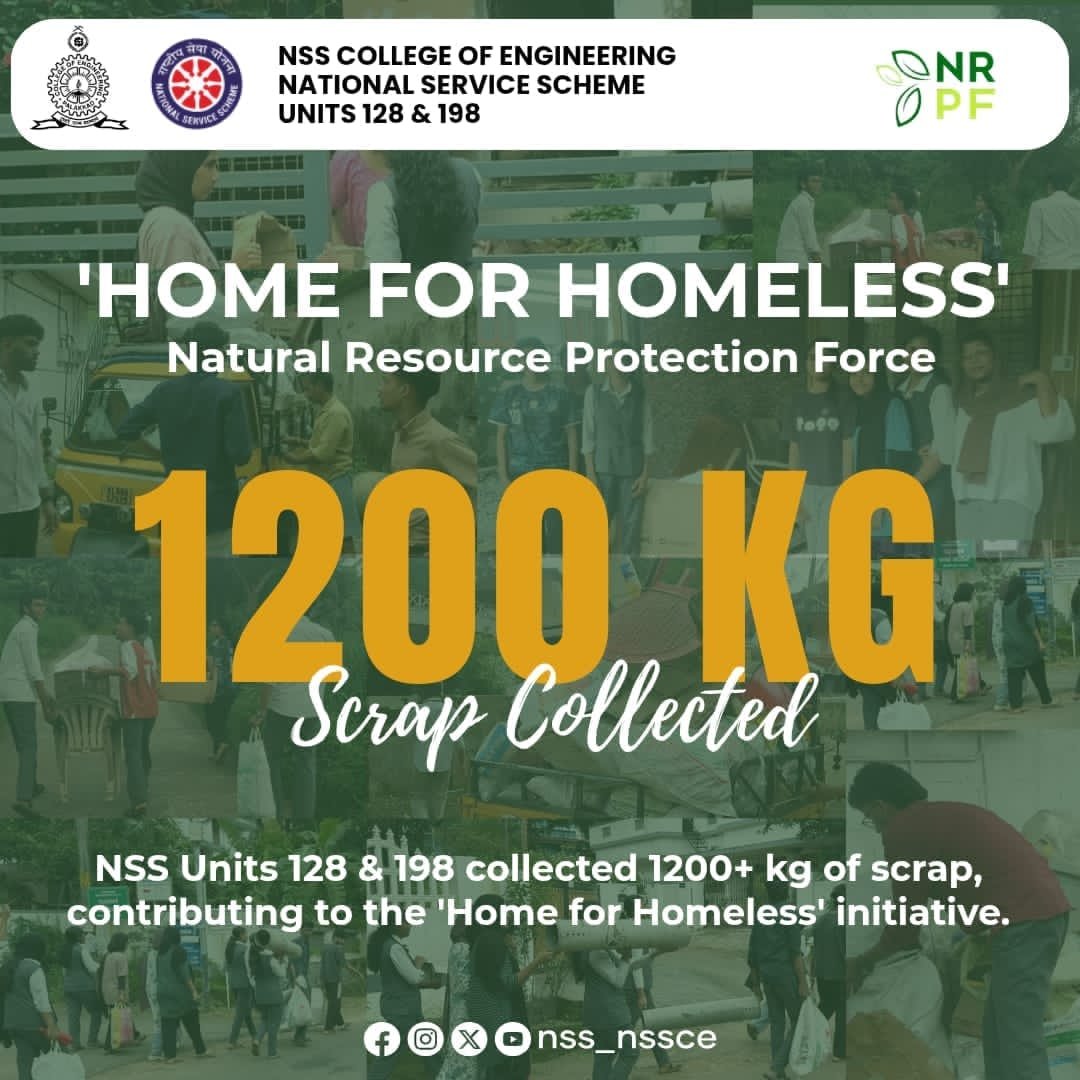 nssnssce's tweet photo. NOT ME BUT YOU ✨

NSS Units 128 and 198 of NSSCE collected over 1,200 kg of scrap for NRPF’s ‘Home for Homeless’ initiative. Through the dedicated efforts of our volunteers, the collected scrap was sold, with the proceeds supporting the construction of homes for those in need. https://t.co/DW8EM4SDNR