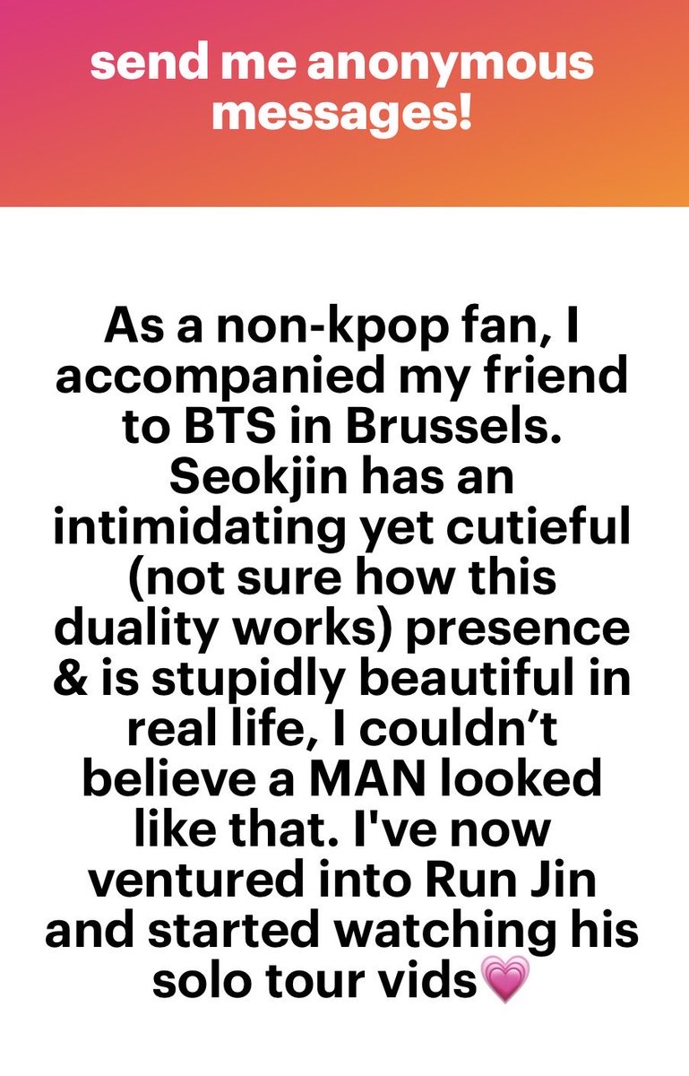 ocvnsjin's tweet photo. thatβs literally just the kim seokjin phenomenon btw π he literally #gets u like that like when i saw him back in o2 i was #flabbergasted he was unreal + also thereβs so much content seokjin has delivered over last one year u r in for a ride https://t.co/4AwXjfYj9R