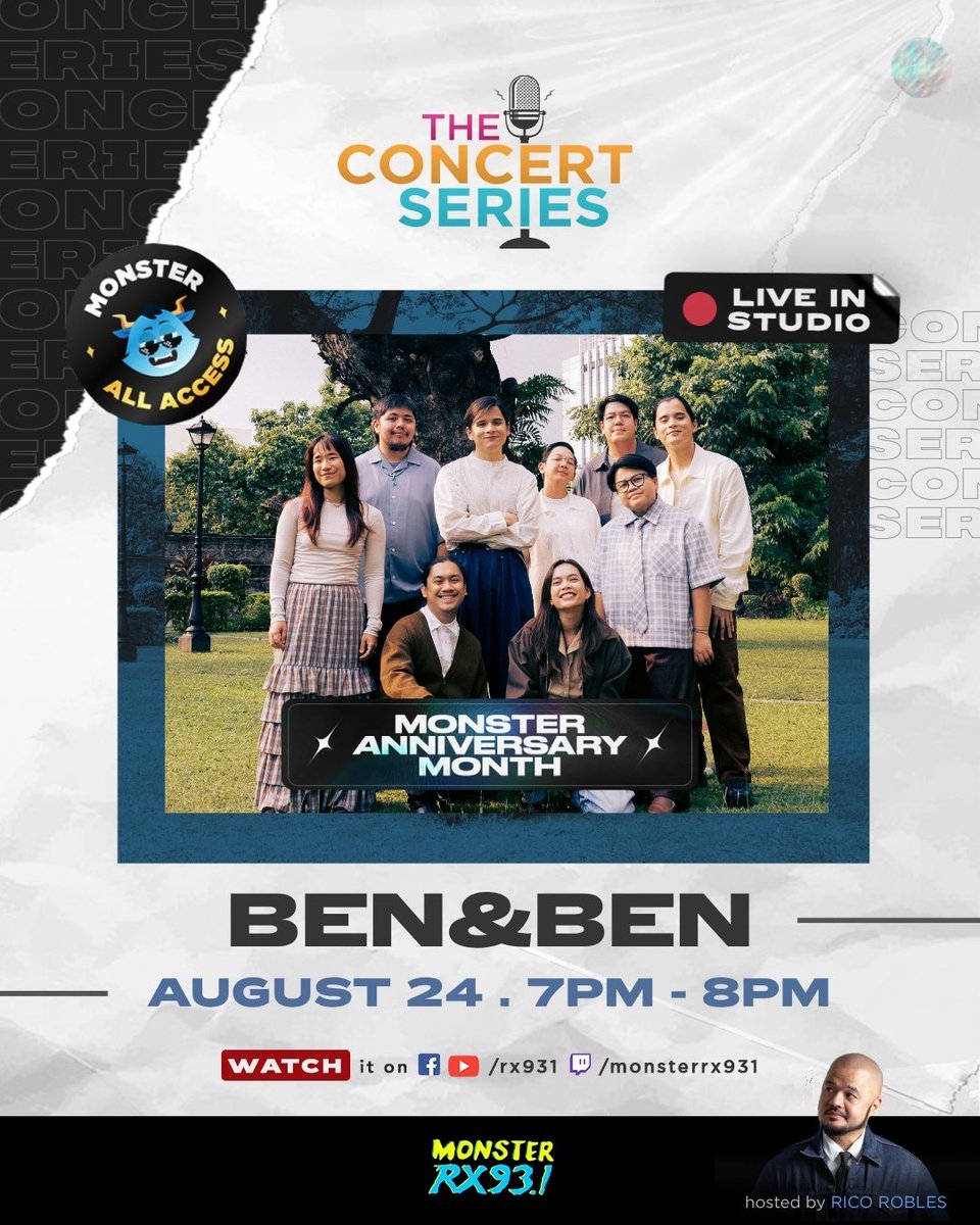 RX931's tweet photo. It’s a REIMAGINED #MonsterAnniversaryMonth special, #Liwanags 💛

Ben&amp;Ben brings a music experience that’ll redefine your usual heartfelt music mix! ❤️‍🩹 Happening on-air and the #RX931 livestream channels. 📻  

Happening on-air and the #RX931 livestream channels. 📻 #IAmAMonster https://t.co/nzBA4jBXdw