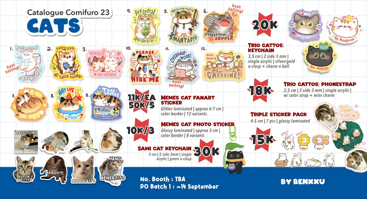 reenxxu's tweet photo. ❤️&amp;🔄 are very appreciated❣️

My #CF23 catalogue is here + GA 🎁 

👭🏻 Nakama Tachi Circle (no. TBA)
📅 Batch (1) : ~15 Sept; (2) : ~20 Okt
🧸 Original, Cat, Fish, SVT, AoT, Genshin, Commission, Transum
🔗: https://t.co/nAXkLN3WGX

#CF23Catalogue #comifuro23 #Comifuro23Catalogue https://t.co/Tpi6iAf9bB