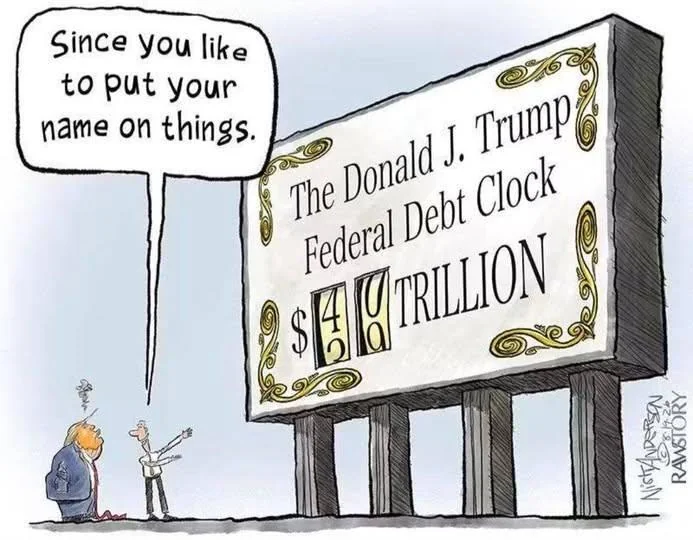 mmpadellan's tweet photo. trump's big, ugly bill gave the WEALTHIEST people a tax break they didn't need, drove up our debt, and stuck the rest of us, struggling to buy groceries, with the bill.

Don't let anyone forget: that's the trump debt. https://t.co/J8dMLOXyBx