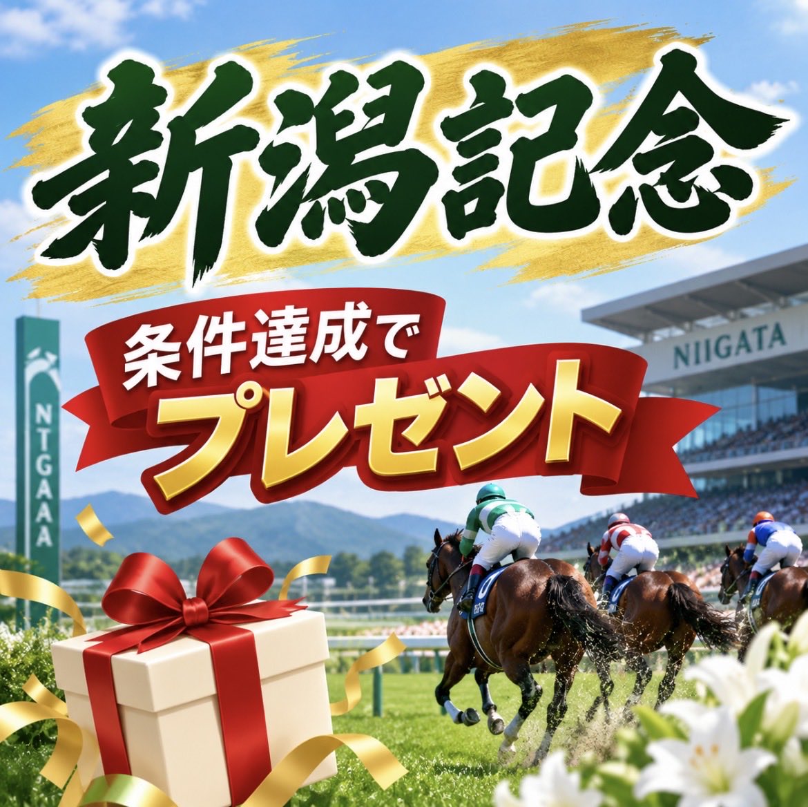 watasigaFuRi_Za's tweet photo. 🎁新潟記念・プレゼント🎁
⠀
◤￣￣￣￣￣￣￣￣￣￣￣￣￣
[いいね/RP]リプに「残暑」
　で全員にプレゼント🎁
＿＿＿＿＿＿＿＿＿＿＿＿＿◢
⠀
🔻直近重賞成績🔻
ＣＢＣ賞◎フロムダスク        (35.1倍)🥇
中京記念◎ミニトランザット (9.6倍)🥈
新潟２歳◎レッチュベルク     (2.8倍)🥇 https://t.co/q38Vh1v9a9