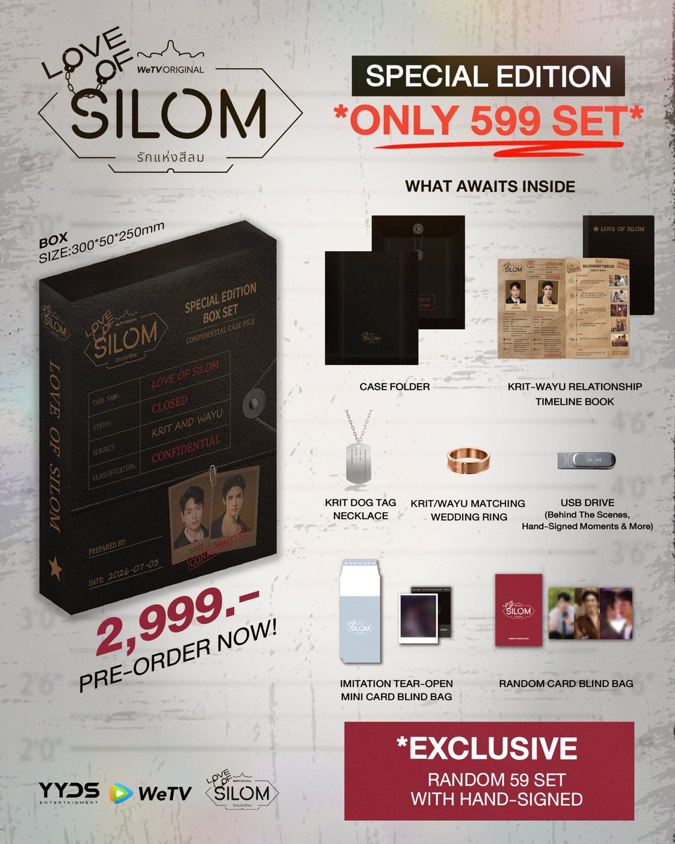 thefourellen's tweet photo. We pay more money for way fewer box set inclusions than other series? 😂😂😂

GMMTV's boxset (1,990 baht) has 11 items! But we pay 1009 more baht for only 7 items? #LoveofSilomTheSeries 

Actually, the chance of one boxset getting a signature are very low, right? So we pay 1009 more baht for rarely nothing. 😢

Other series' boxsets have photobooks with 80-page. But ours seems to only have one page? 😭

And does the flash drive contain the full 12 episodes? 
How long is the NEVER-BEFORE-SEEN BTS? 🥺

@LoveofSilom