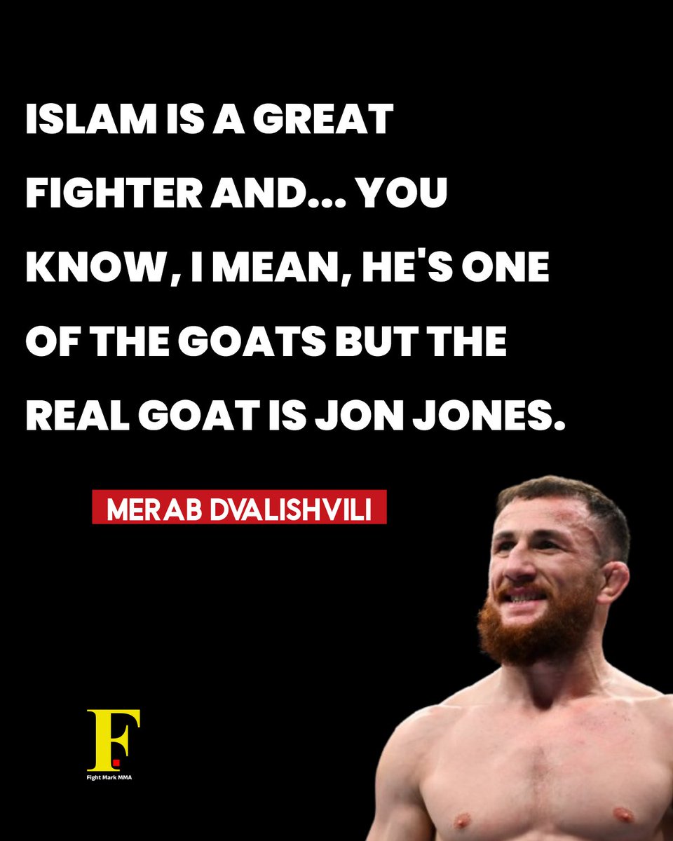 fightmarkmma's tweet photo. Merab Dvalishvili acknowledged Makhachev’s greatness, describing the Dagestani as one of the best fighters in UFC history, but maintained that Jon Jones remains the sport’s true GOAT. He also expressed his full respect for Makhachev. https://t.co/YT3vM95d3P