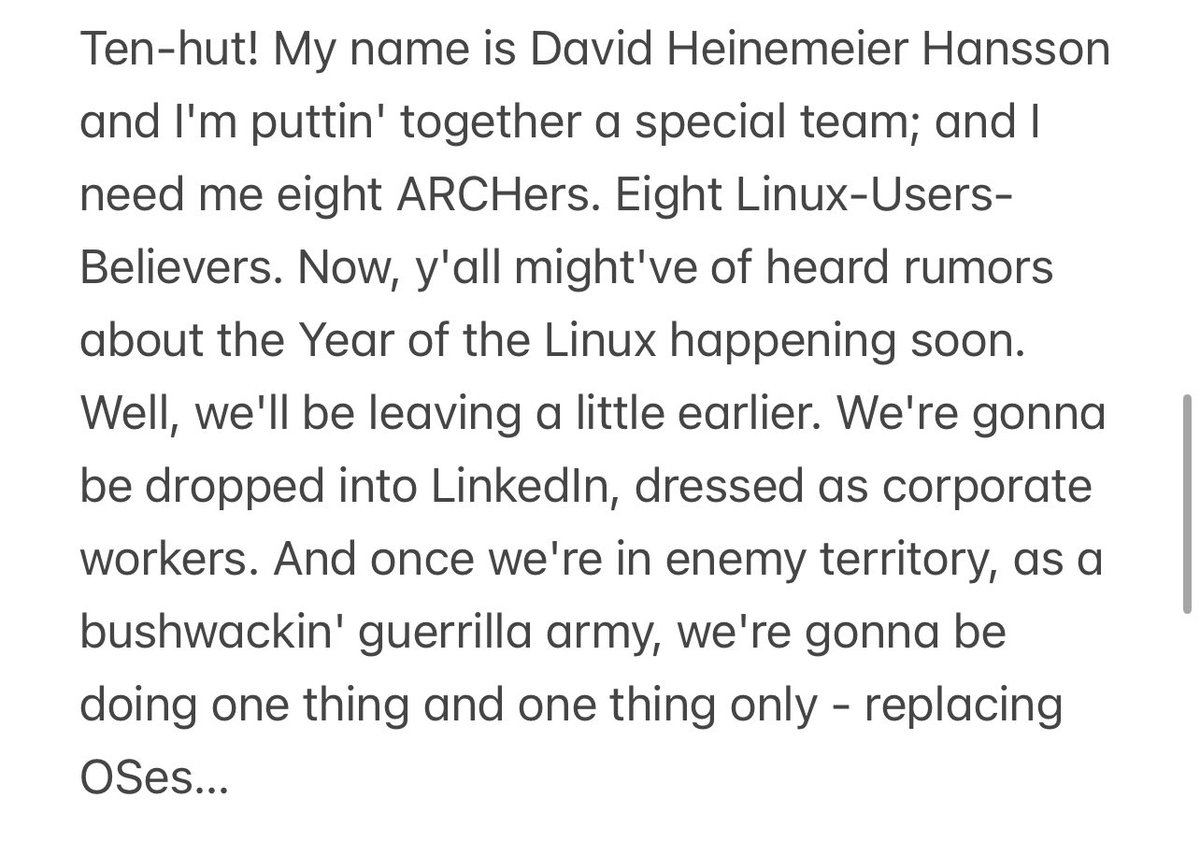 petermajewski's tweet photo. @dhh unhinged @OmarchyLinux marketing concept #2 this scene https://t.co/ixRrosIhWa with @dhh and this script #humanmade #mitlicence https://t.co/1XS1Trjg4U