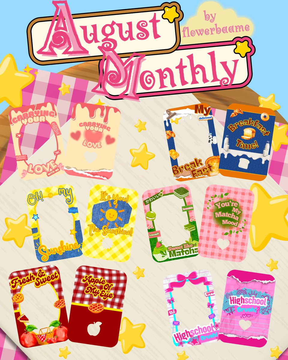 flowerbaame's tweet photo. [ 🩷 / 🔁 appreciated!! ]

🧀🍅⭐️🍎
AUGUST MONTHLY PRE ORDER by @flowerbaame 

🗓 : 23 - 31 Agustus 2026
📍 : Karawang, Jawa Barat 🇮🇩
🌍 : WW GO DM first!

Catalog &amp; Gform in this thread!

#fanmerch #fanmade https://t.co/Dkew0DFfow