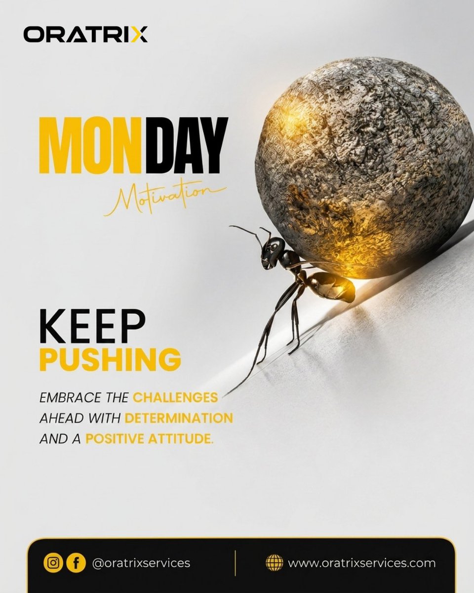 oratrixservices's tweet photo. Some challenges are heavy. Keep pushing anyway.

Progress doesn't always look like a giant leap. Sometimes, it simply looks like refusing to stop.

Happy Monday from ORATRIX. 🖤💛

Follow ORATRIX for practical ideas to help your business grow online.

#ORATRIX #MondayMotivation https://t.co/0zF1Hgypfa