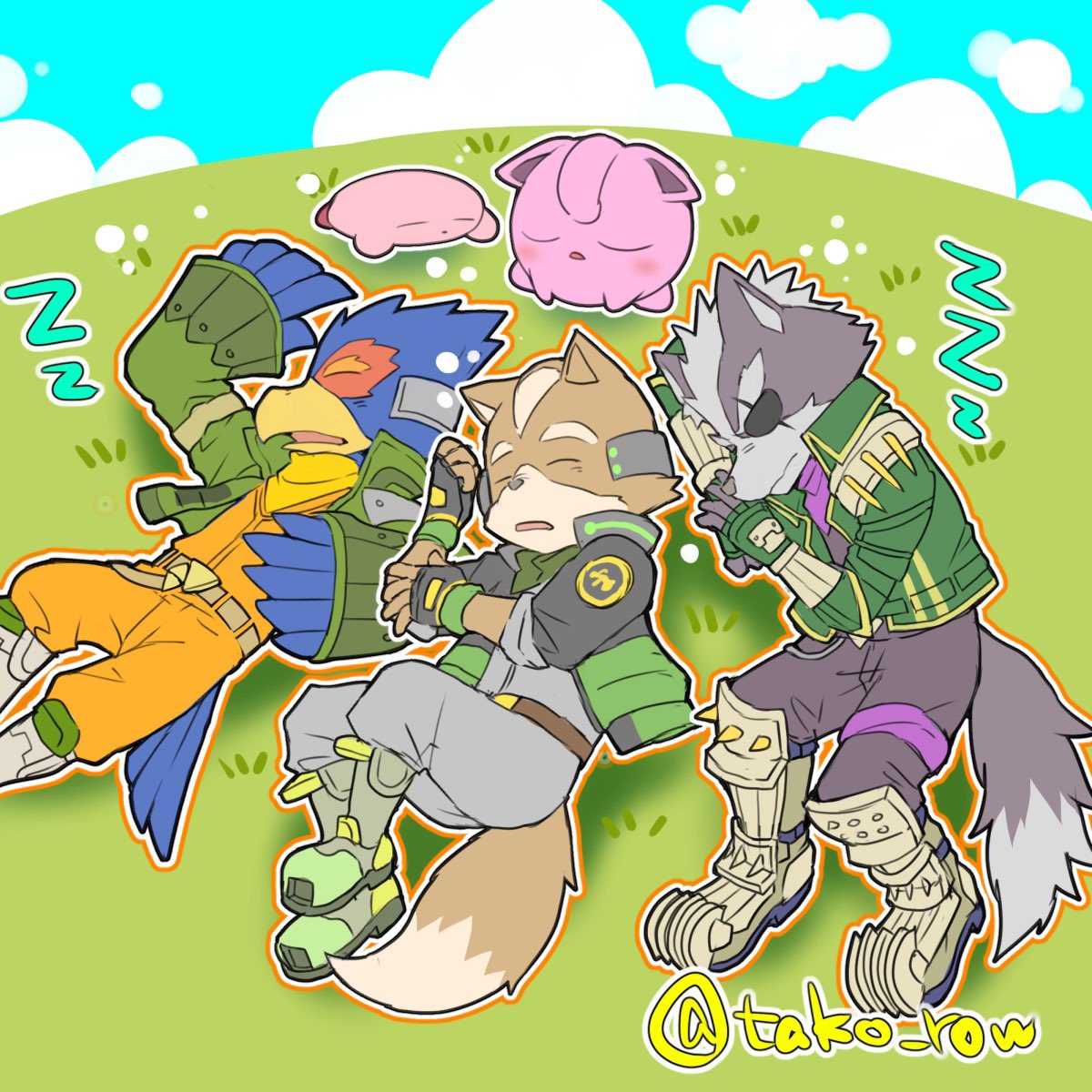 tako_row's tweet photo. スマブラ遊撃隊色違いラクガキ
オレンジ=お調子者
ピンク=仲良し(？)
緑=温厚
みたいな妄想 https://t.co/ZFURKam8Te