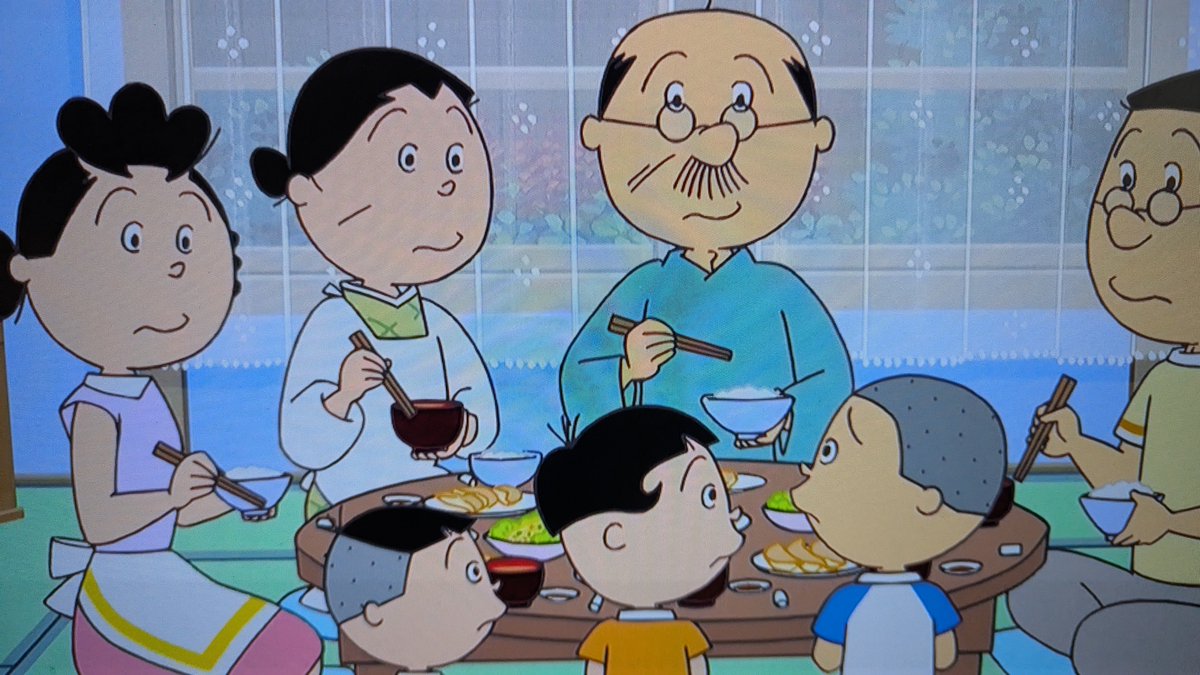 sazae_gohan's tweet photo. #サザエさん
#サザエさんの食事

ごはん
みそ汁
餃子
ポテトサラダ

数年投稿していますが、夕飯のおかずに餃子が出てきたのは初めてです。
レアなおかずです。 https://t.co/9Os6LogcL4