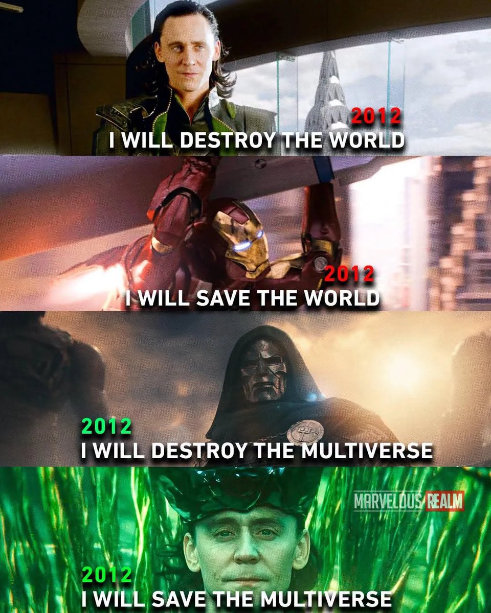 ABCDdrs's tweet photo. Loki really went from wanting to rule and destroy everything to becoming the one who protects the entire multiverse.

2012 Loki had absolutely no idea how insane his character arc was going to become. https://t.co/tLhsnbeIQs