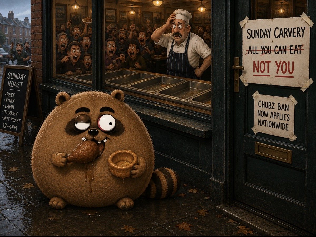realchubzsol's tweet photo. CHUBZ has been banned from Sunday lunch.

Not the pub.

Not the restaurant.

Sunday lunch as a concept.

Apparently “all the trimmings” was not a challenge. https://t.co/jJNdwiXOtH