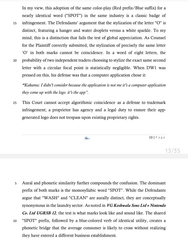 SilverKayondo's tweet photo. Legal alert: High Court of #Uganda has rejected #algorithmic coincidence as a defence to #trademark infringement
One can not infringe #IP and plead, "it's the app"
This serves as useful guidance for all application generated marks e.g #AI trade & service marks
Law is beautiful https://t.co/Tz5rkngEps