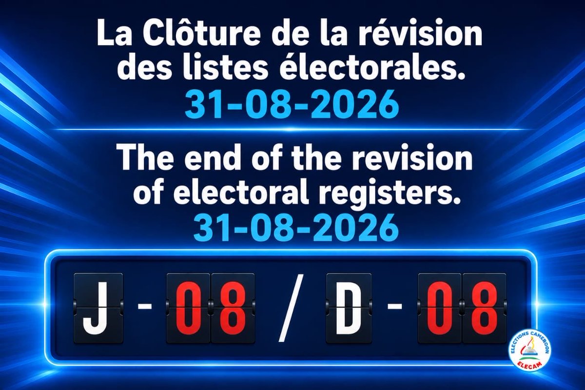 elecamofficiel's tweet photo. #ElectionsCameroon #ELECAM #Cameroon #Diaspora #RegisterToVote #DeadlineAugust31 #Ngaoundere #Yaounde #Bertoua #Maroua #Douala #Garoua #Bamenda #Bafoussam #Ebolowa #Buea https://t.co/jBtUk9XjKN