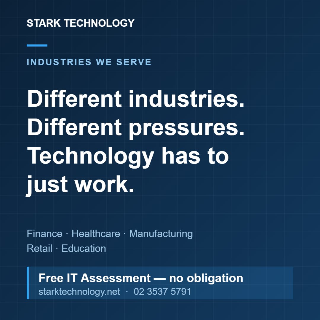 StarkTechEG's tweet photo. Different industries, different pressures — one thing in common: technology has to just work.

Finance, healthcare, manufacturing, retail, education. We keep what runs behind your business secure and reliable.

Free IT Assessment, no obligation:
https://t.co/8wv6TncVxS https://t.co/MW76aPraoG