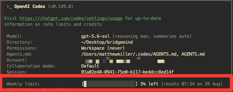 bridgemindai's tweet photo. Wow. Another Codex reset from Tibo.

Second one in three days. The resets are the only thing keeping OpenAI alive at this point. Yesterday's reset is already down to 5% of my entire week.

Meanwhile I have been running Grok 4.6 on SuperGrok Heavy all week with zero issues.

Claude Max limits with Opus 5 and Fable 5 are in a different league too.

OpenAI is cooked if they don't solve this.