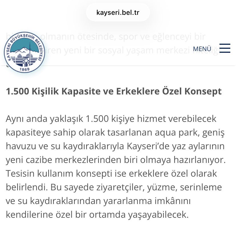 gamzecinlar's tweet photo. Kayseri’de açılan ‘İç Anadolu’nun en büyük aqua parkına’ kadınlar giremiyor. Tesis sadece erkeklere özel..

Peki tanıtımını neden kadına yaptırıyorsunuz?! https://t.co/0s7qMZS2GO